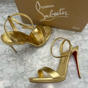 💯 Authentic Christian Louboutin Loubi Queen metallic gold ankle strap heels